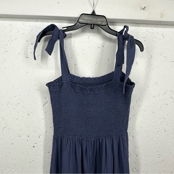 Susina size Small Blue Linen Blend Smocked Jumpsuit - Picture 9 of 15